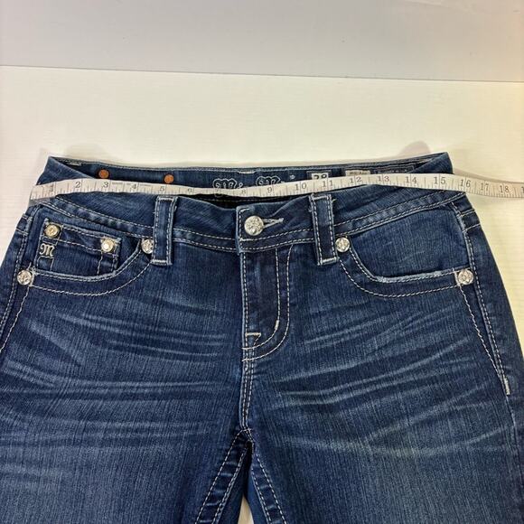 Miss Me Blue Bling Boot Cut Jeans with Embroidered Back Pockets Size 28 A0007 - Picture 10 of 12